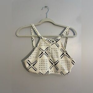 Aerie Cream and Black Printed High Neck Backless Swimsuit Top Bikini Top